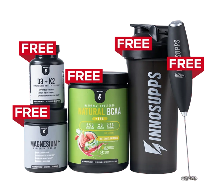 Magnesium+, D3 + K2, Natural BCAA, Shaker & Frother Special Offer